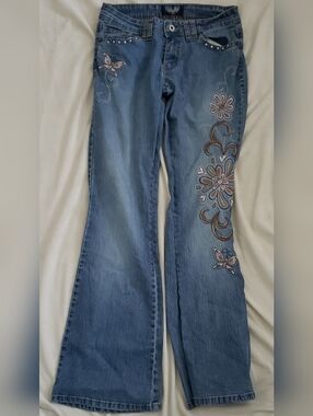Angels Bootcut Low Rise Embroidered Jeans